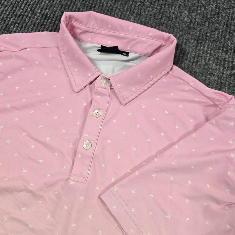 Sunday Swagger Polo Shirt Mens XL Pink Palm Tree Golf Performance Stretch Knit
